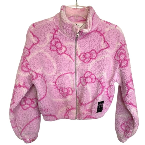 Hello Kitty x H&M Girls Jacket Size 12/14 Pink Sherpa Fleece Full Zip Samrio - Picture 1 of 11